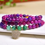 Purple Red Crystal Bracelet 6mm Round Bead With Heart Charm Pendant Bracelets