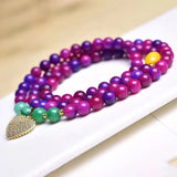 Purple Red Crystal Bracelet 6mm Round Bead With Heart Charm Pendant Bracelets