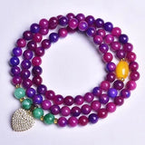 Purple Red Crystal Bracelet 6mm Round Bead With Heart Charm Pendant Bracelets
