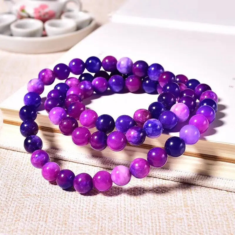 Purple Chalcedony Crystal Bracelets 6mm Round Bead for Women Men