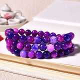 Purple Chalcedony Crystal Bracelets 6mm Round Bead for Women Men