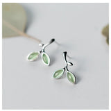 925 Silver Green Stone Leaf Stud Earrings C-E5529