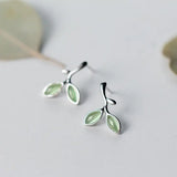 925 Silver Green Stone Leaf Stud Earrings C-E5529