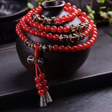 Red Chalcedony Crystal Bracelets 108 Buddha Beads Necklace Women Girl Jewelry