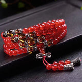 Red Chalcedony Crystal Bracelets 108 Buddha Beads Necklace Women Girl Jewelry