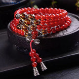 Red Chalcedony Crystal Bracelets 108 Buddha Beads Necklace Women Girl Jewelry