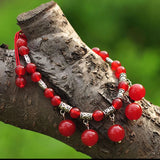 Red Crystal Anklets 6mm Beads Tibetan Silver Elastic Chain Women Jewelry