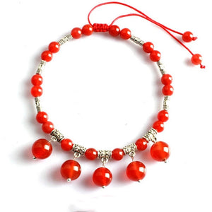 Red Crystal Anklets 6mm Beads Tibetan Silver Elastic Chain Women Jewelry