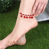 Red Crystal Anklets 6mm Beads Tibetan Silver Elastic Chain Women Jewelry