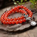 Red Crystal Bracelet 6mm Beads Tibetan Silver Face Pendant Women Jewelry