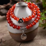 Red Crystal Bracelet 6mm Beads Tibetan Silver Face Pendant Women Jewelry