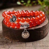 Red Crystal Bracelet 6mm Beads Tibetan Silver Face Pendant Women Jewelry