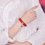 Red Crystal Bracelet 6mm Beads Tibetan Silver Face Pendant Women Jewelry