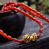 Red Crystal Rice Bead Pixiu Bracelet Lucky Women Ethnic Jewelry