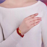 Red Crystal Rice Bead Pixiu Bracelet Lucky Women Ethnic Jewelry