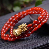 Red Crystal Rice Bead Pixiu Bracelet Lucky Women Ethnic Jewelry