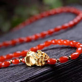 Red Crystal Rice Bead Pixiu Bracelet Lucky Women Ethnic Jewelry
