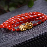 Red Crystal Rice Bead Pixiu Bracelet Lucky Women Ethnic Jewelry