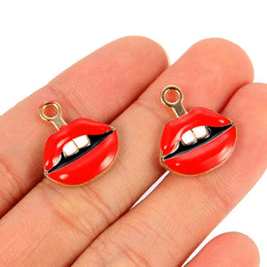Red Rose Sexy Lips Enamel Charms Drop Oil Metal DIY Jewelry Earring Bracelet
