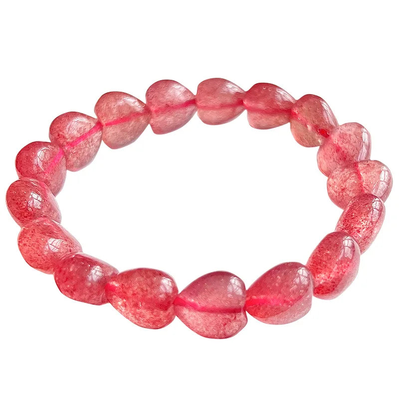 Red Strawberry Crystal Bracelet Heart Beads Hand Row For Women Gift