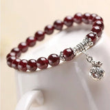 Red Wine Garnet Stone Bracelet with Money Bag Pendant