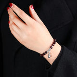 Red Wine Garnet Stone Bracelet with Money Bag Pendant