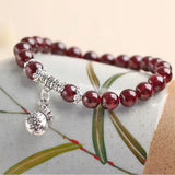 Red Wine Garnet Stone Bracelet with Money Bag Pendant
