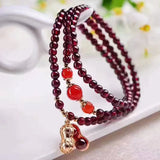 Red Wine Garnet Bracelet with Peanut Pendant for Women