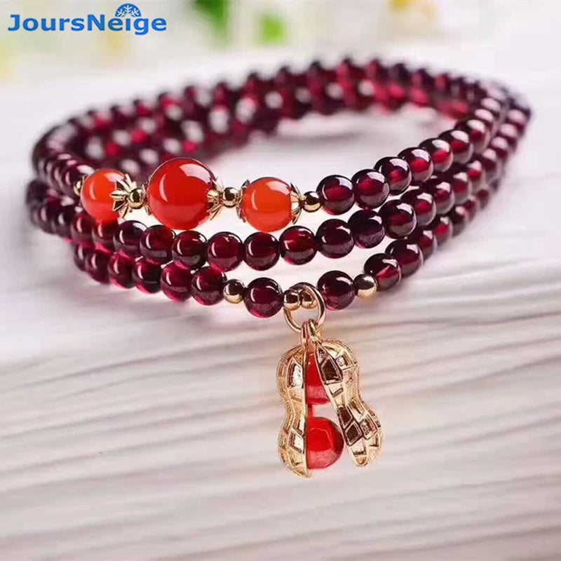 Red Wine Garnet Bracelet with Peanut Pendant for Women