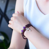 Red Wine Garnet Stone Bracelet with Cross Pendant for Women