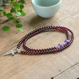 Red Wine Garnet Stone Bracelet with Cross Pendant for Women