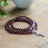 Red Wine Garnet Stone Bracelet with Cross Pendant for Women
