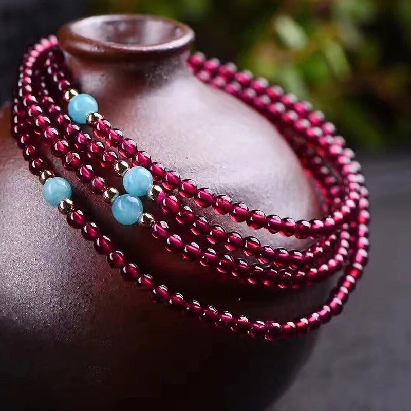 Red Wine Garnet Stone Bracelet with Tianhe Beads for Women