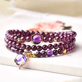 Red Wine Garnet Stone Bracelet with Fox Charm Pendant