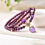 Red Wine Garnet Stone Bracelet with Fox Charm Pendant