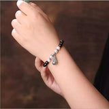 Red Wine Garnet Stone Bracelet with Tibetan Silver Leaf Pendant