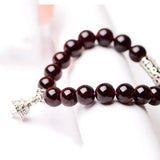 Red Wine Garnet Stone Bracelet with Tibetan Silver Leaf Pendant