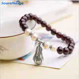 Red Wine Garnet Stone Bracelet with Tibetan Silver Leaf Pendant