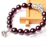 Red Wine Garnet Stone Bracelet with Tibetan Silver Leaf Pendant