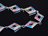 Blue & Pink Opal Bracelet Silver Plated Jewelry for Women