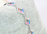 Blue & Pink Opal Bracelet Silver Plated Jewelry for Women