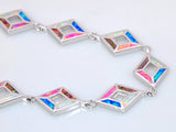 Blue & Pink Opal Bracelet Silver Plated Jewelry for Women
