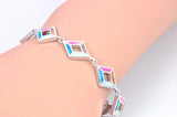 Blue & Pink Opal Bracelet Silver Plated Jewelry for Women