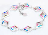Blue & Pink Opal Bracelet Silver Plated Jewelry for Women
