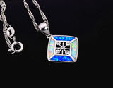 White&Blue Fire Opal Sterling Silver Pendant