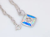 White&Blue Fire Opal Sterling Silver Pendant