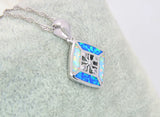 White&Blue Fire Opal Sterling Silver Pendant