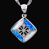 White&Blue Fire Opal Sterling Silver Pendant