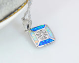White&Blue Fire Opal Sterling Silver Pendant
