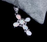 Fire Opal Stone Cross Pendant in Sterling Silver